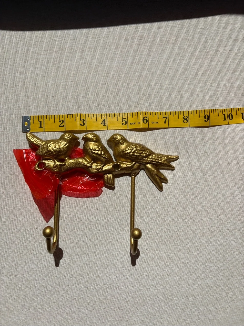 Gold Bird Metal Double Hook Wall Hanger - Gold